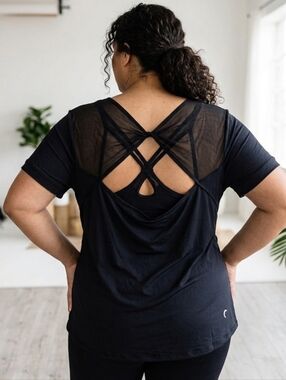 Ziya Black Short Sleeve Scoop Neck Top XXXL